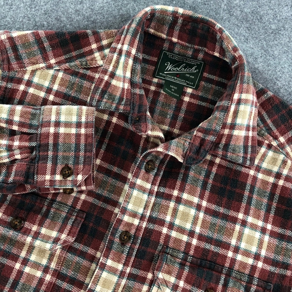 Woolrich Mens Flannel Shirt M Blue Plaid Button Down Long Sleeve Wool Casual